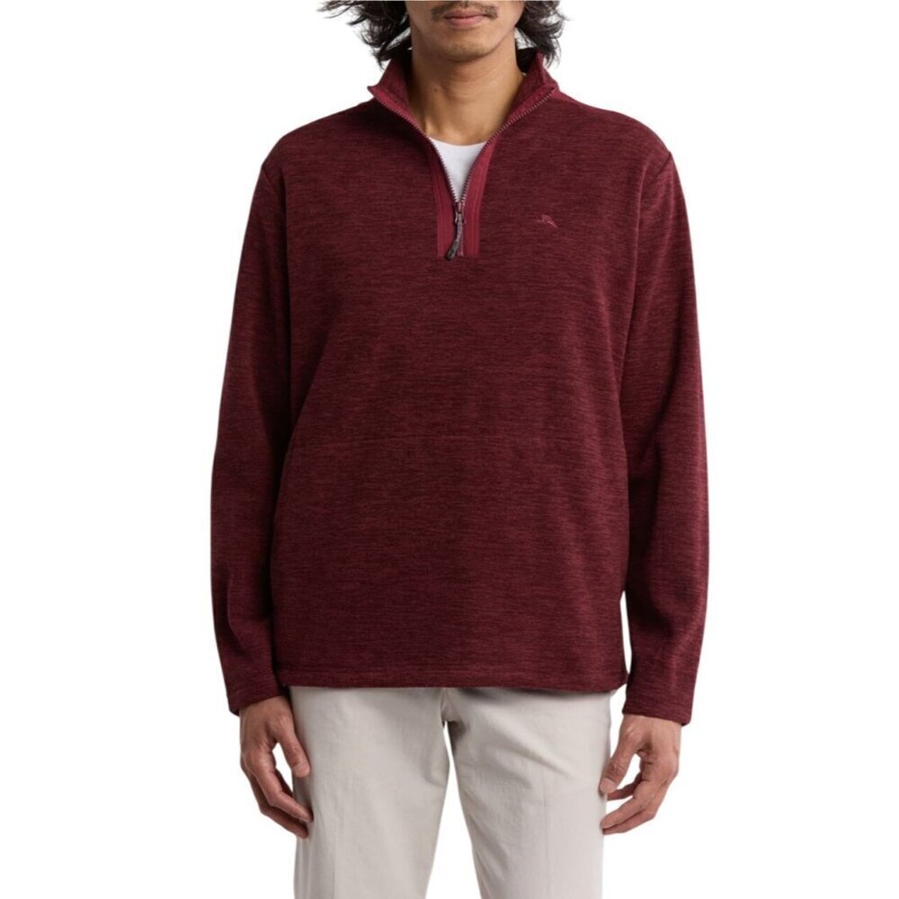 Tommy Bahama Mens Wine Half Zip Stand Collar Pockets Knit Pullover Top Sz M New